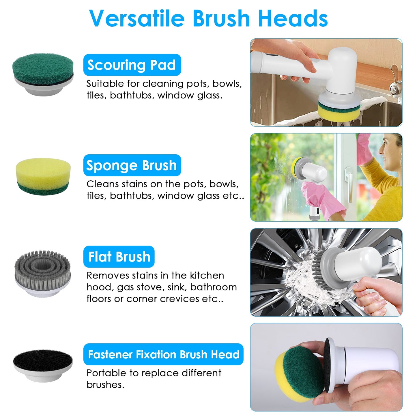 Electric Handheld Spin Scrubber Cordless Cleaning Brush With 2 Rotating Speeds