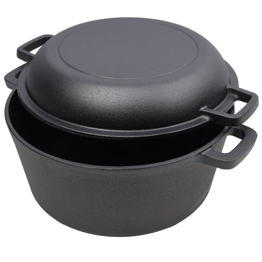 2 In 1 Pre-Seasoned Cast Iron Dutch Oven with Dual Handles