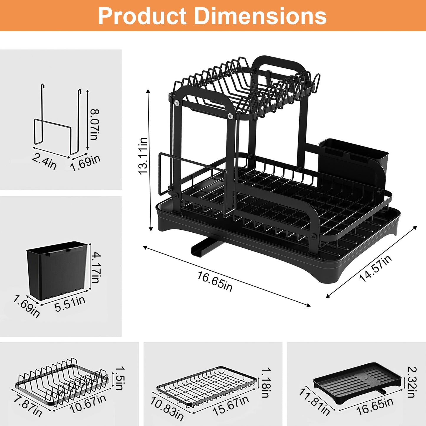2-Tier Dish Drying Rack for Kitchen Counter