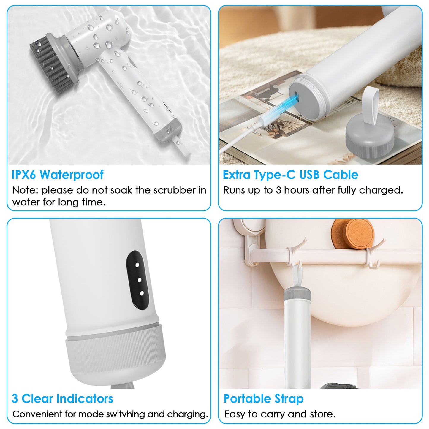 Electric Handheld Spin Scrubber Cordless Cleaning Brush With 2 Rotating Speeds