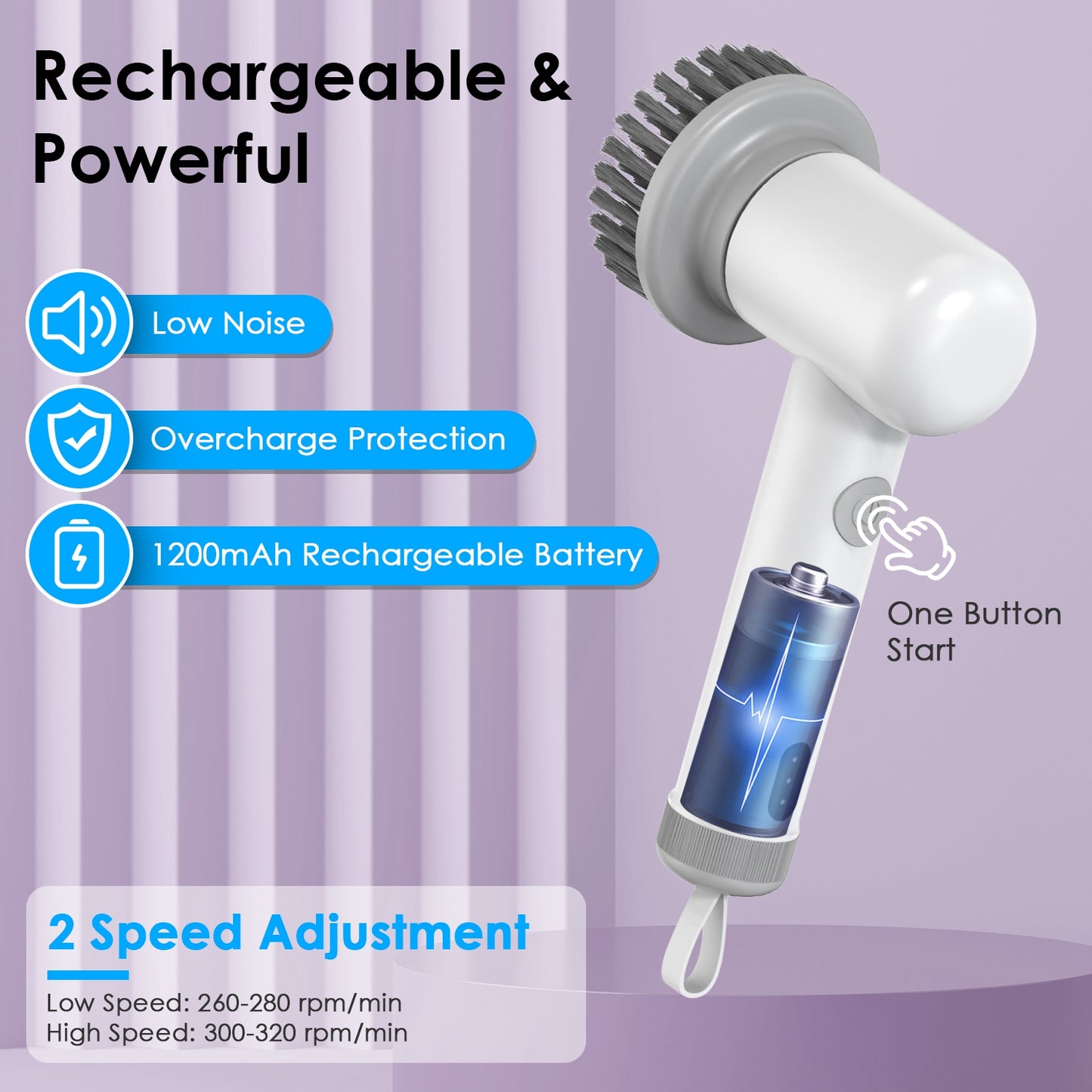 Electric Handheld Spin Scrubber Cordless Cleaning Brush With 2 Rotating Speeds