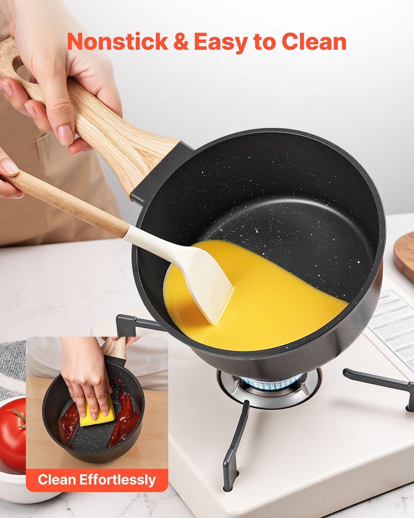 1.5 QT Saucepan, Nonstick Saucepan, with Tempered Glass Lid
