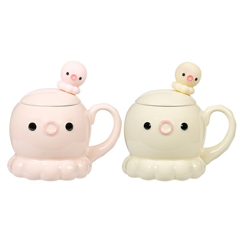 Adorkable Jellyfish Coffee Mug Ceramic Cup with Spoon Cover