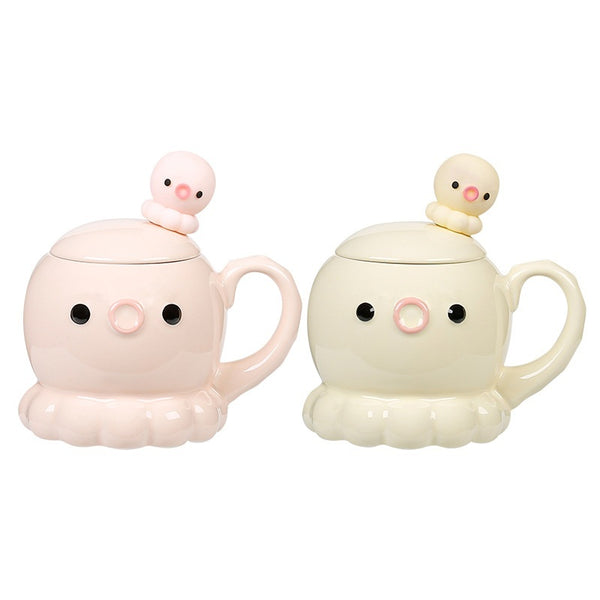 Adorkable Jellyfish Coffee Mug Ceramic Cup with Spoon Cover