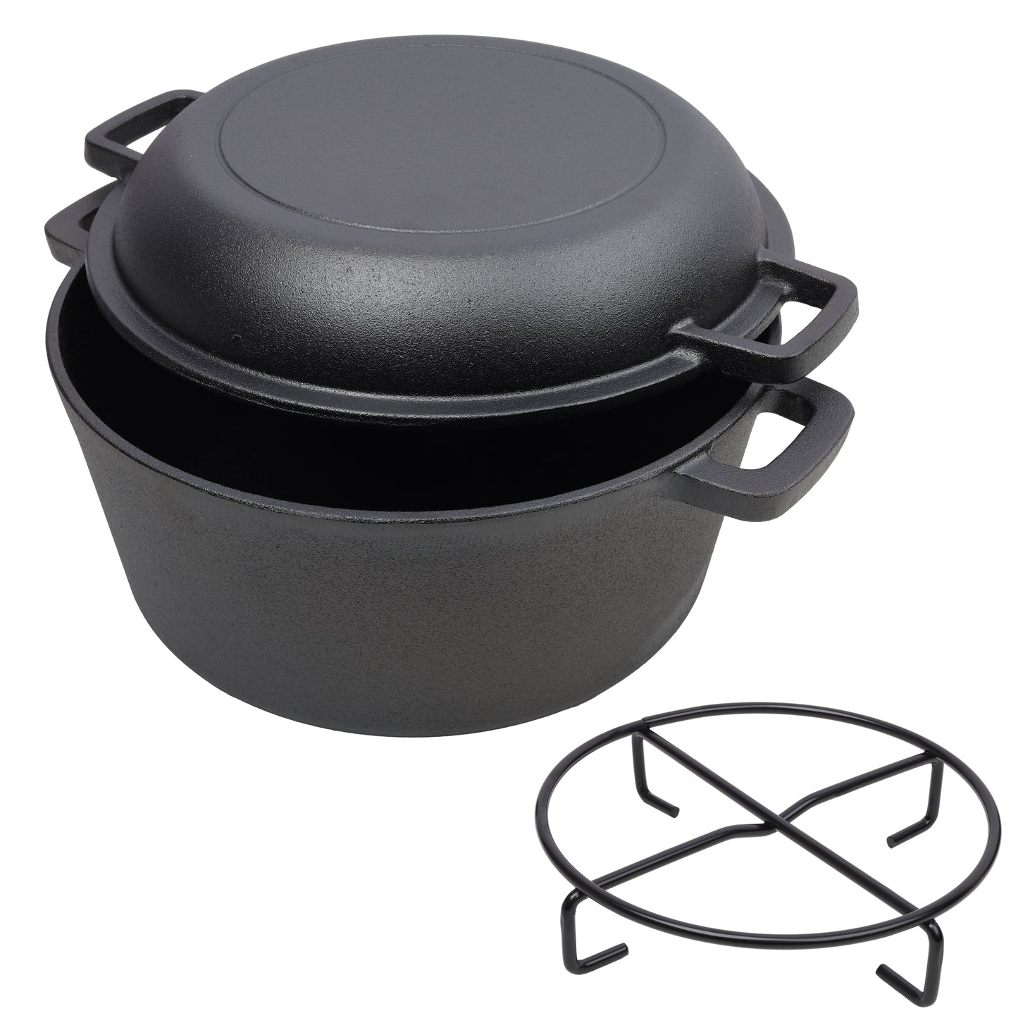 2 In 1 Pre-Seasoned Cast Iron Dutch Oven with Dual Handles