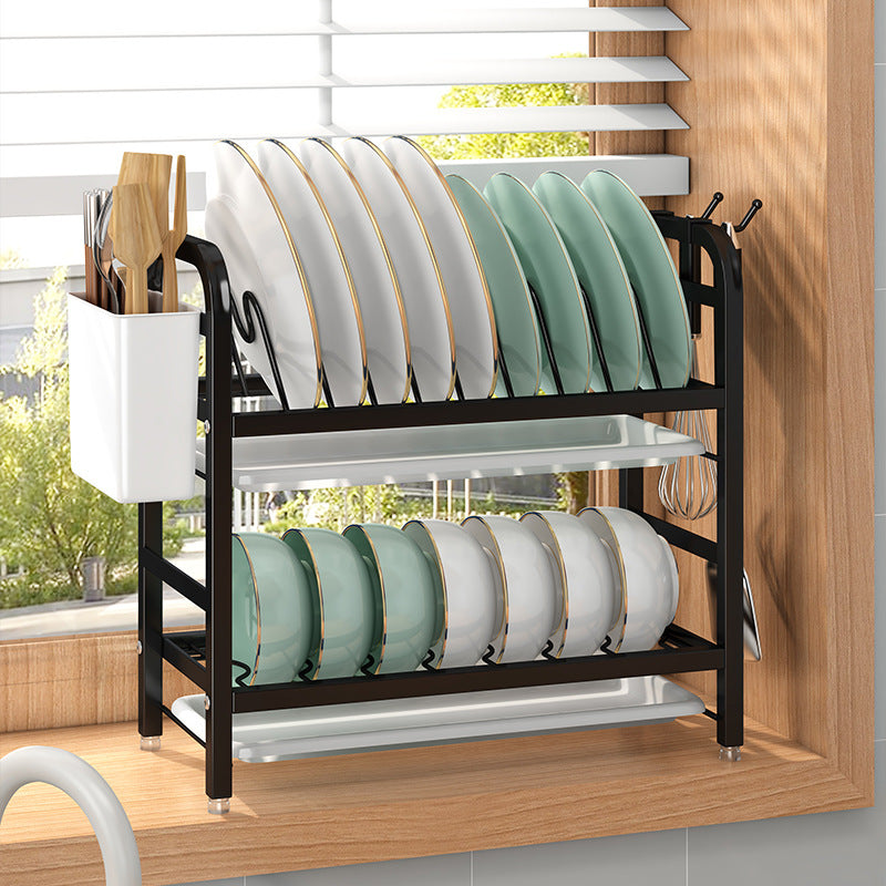 Double-Layer Kitchen Storage Rack Kitchen Organizer with Utensil Holder