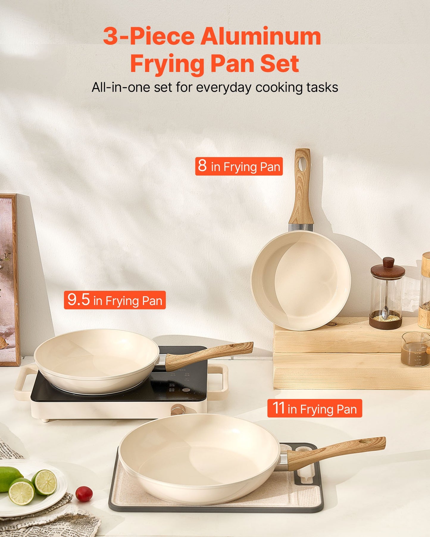 Nonstick Ceramic Frying Pans 3 Piece (8, 9.5, 11 In)