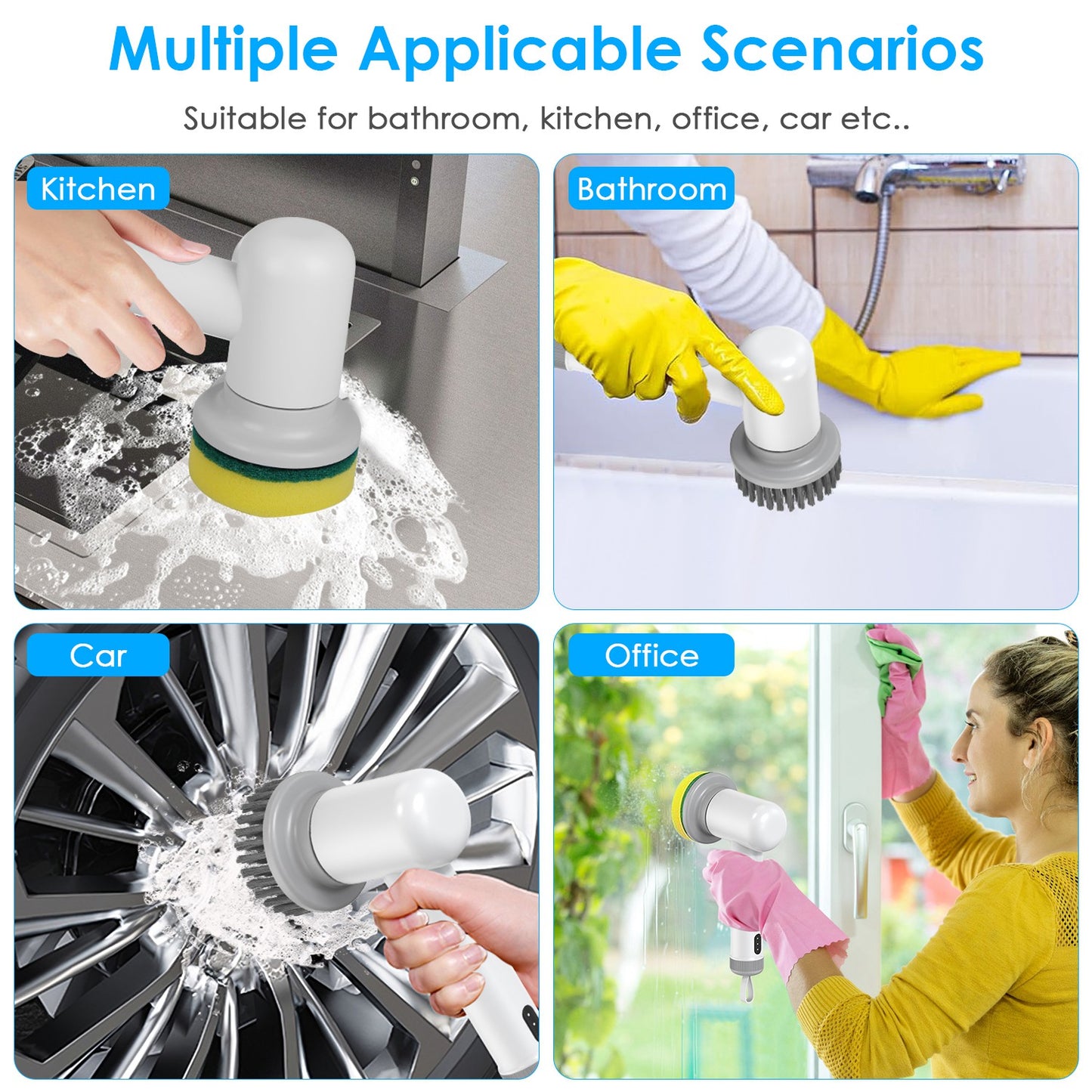 Electric Handheld Spin Scrubber Cordless Cleaning Brush With 2 Rotating Speeds