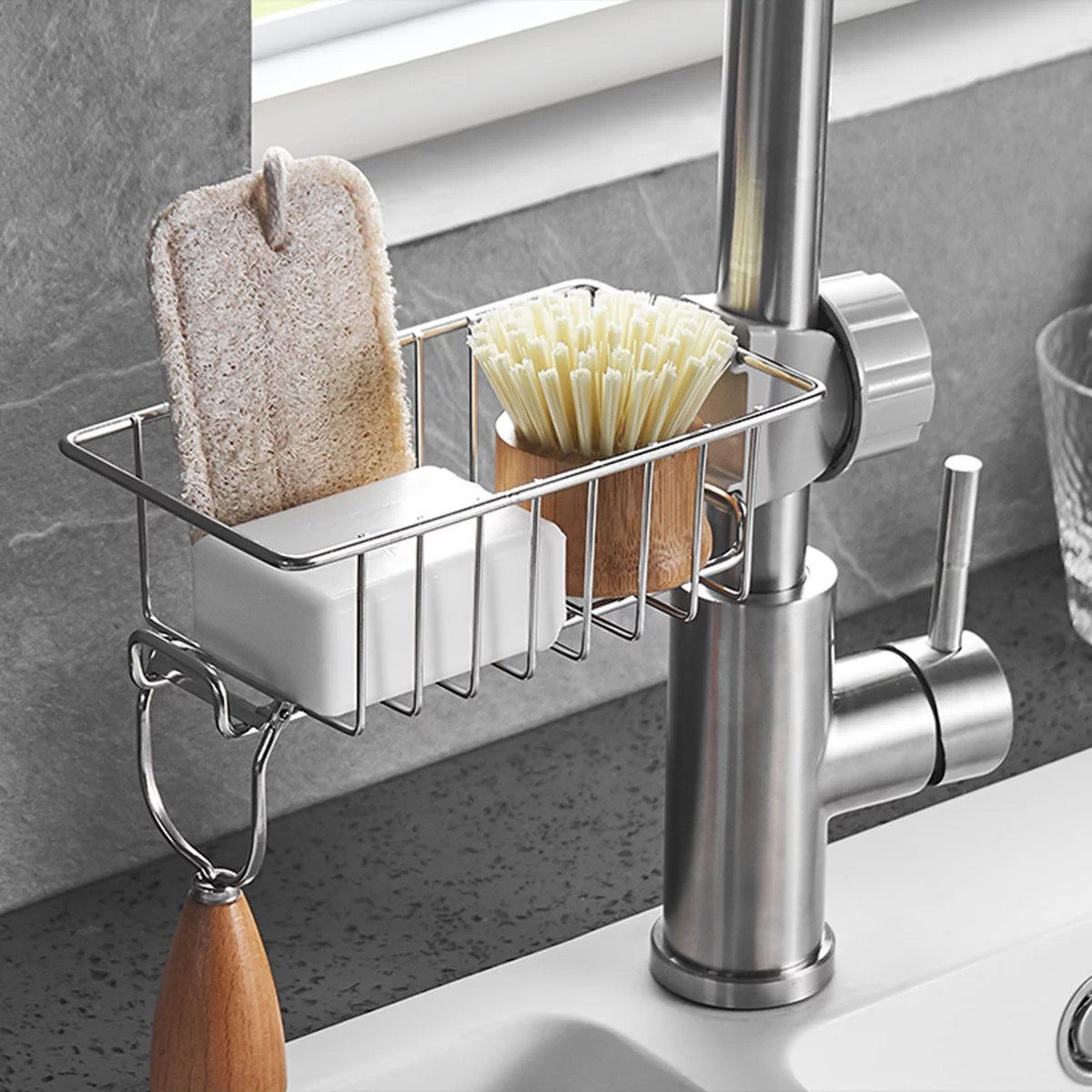 Hanging Stainless Steel Faucet Kitchen Storage Rack